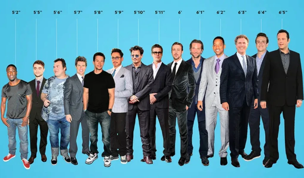 An image displaying the heights of famous celebrities in collage