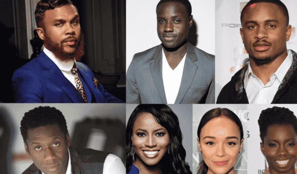 Collage of diverse actors and actresses in formal attire, showcasing a variety of faces and expressions to expalin celebrity height comparison tool