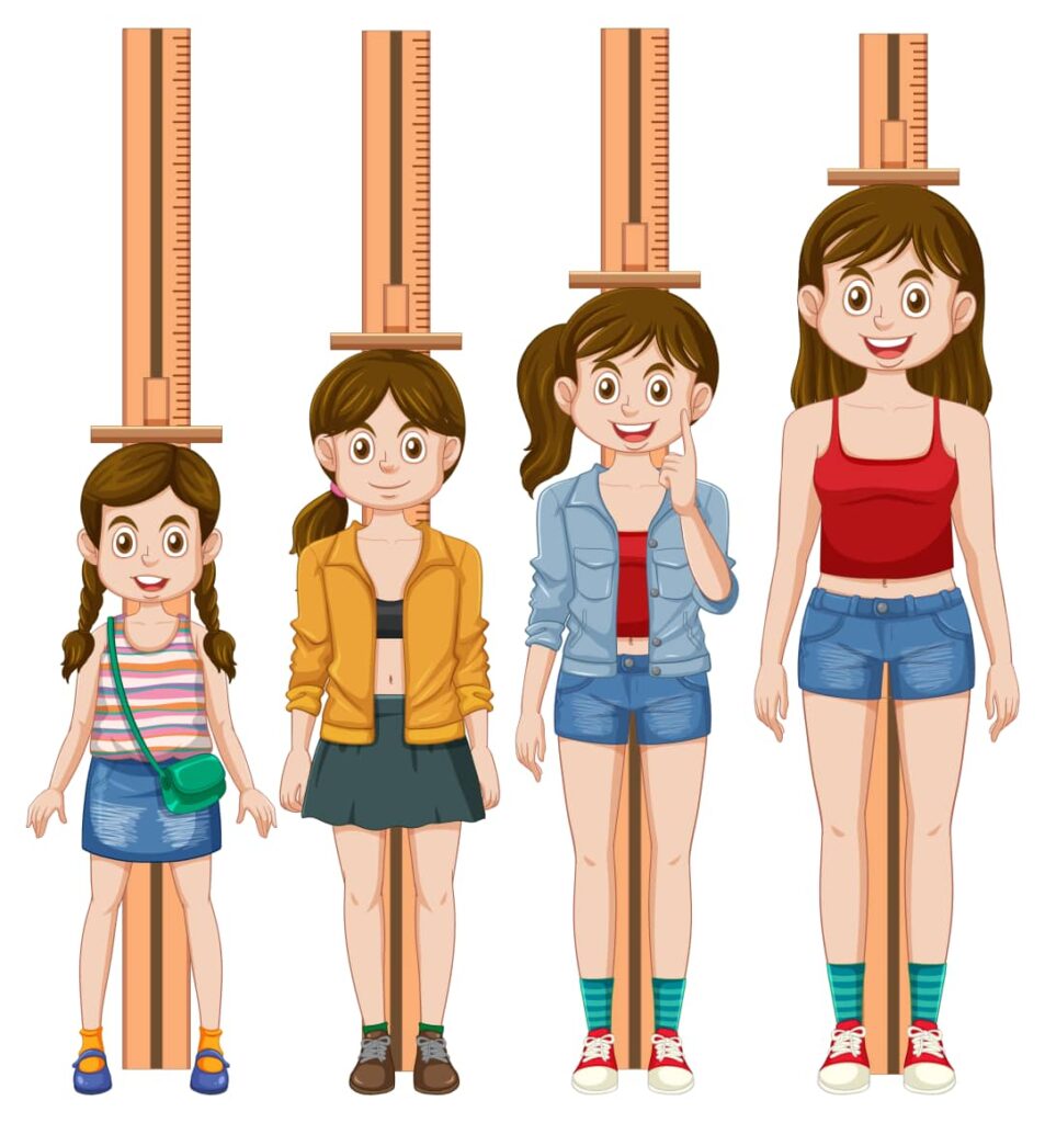 Different girls measuring height - Vector