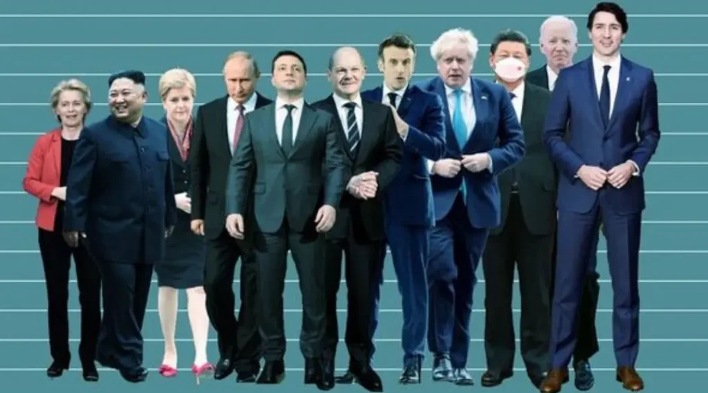 World leaders height chart showing modern presidents and prime ministers standing together for height comparison.