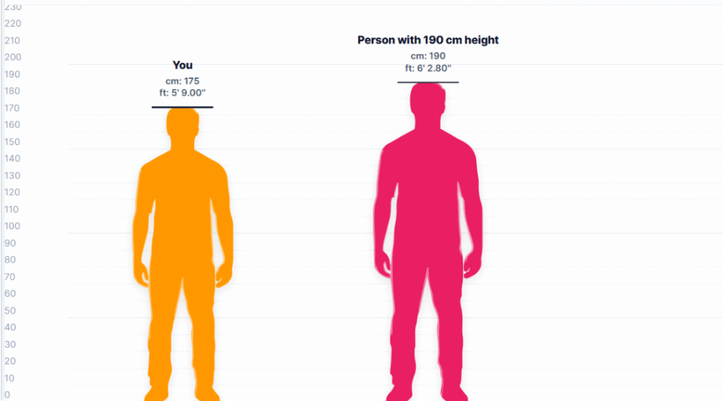 comparing height with 190 cm taller person; Accurate Height Comparison Tool
